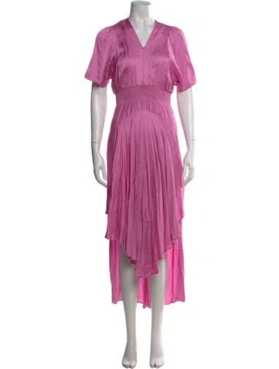 Pre-owned Maje V-neck Long Dress In Pink