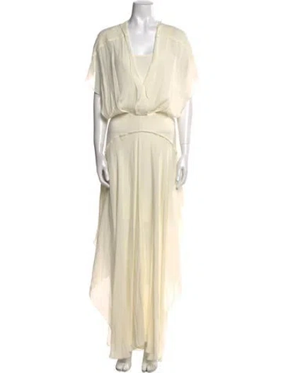 Pre-owned Maje V-neck Long Dress W/ Tags In Neutral