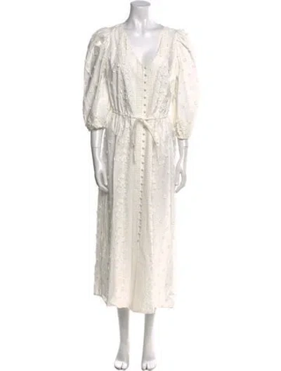 Pre-owned Maje V-neck Long Dress In White