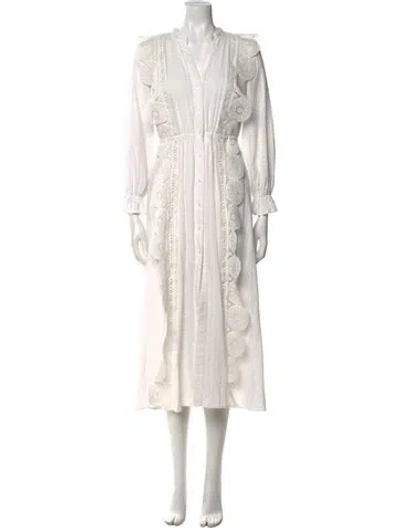 Pre-owned Maje V-neck Long Dress In White