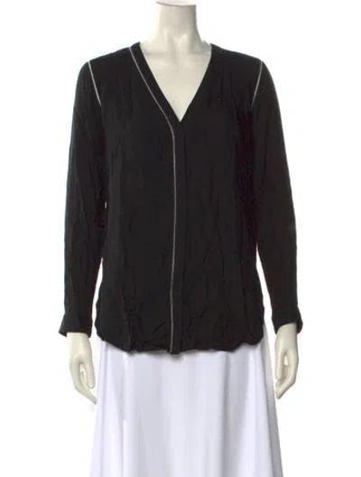 Pre-owned Maje V-neck Long Sleeve Blouse In Black