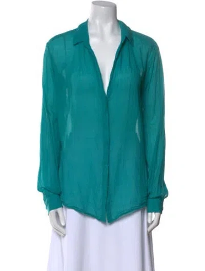 Pre-owned Maje V-neck Long Sleeve Blouse In Blue