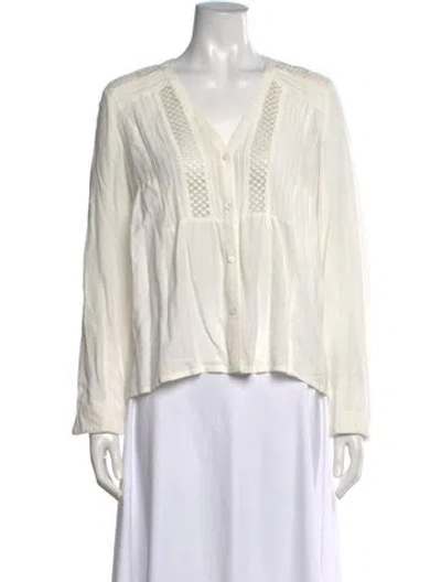 Pre-owned Maje V-neck Long Sleeve Blouse In Neutrals