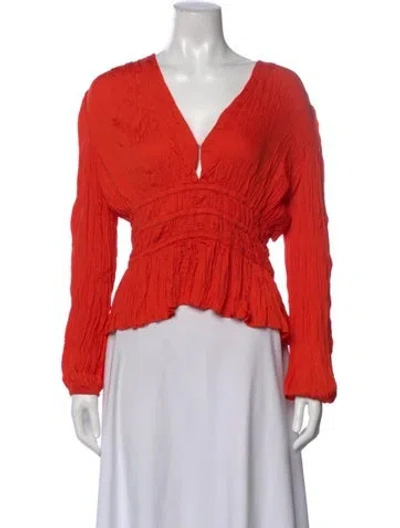 Pre-owned Maje V-neck Long Sleeve Blouse In Orange