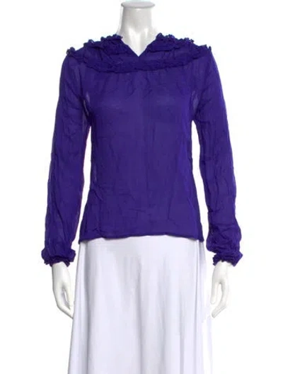 Pre-owned Maje V-neck Long Sleeve Blouse In Purple