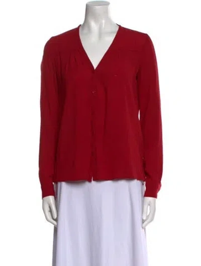 Pre-owned Maje V-neck Long Sleeve Blouse In Red