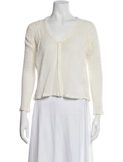 Pre-owned Maje V-neck Long Sleeve Blouse In White