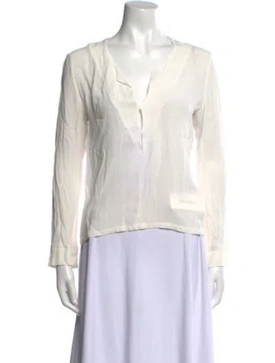 Pre-owned Maje V-neck Long Sleeve Blouse In White
