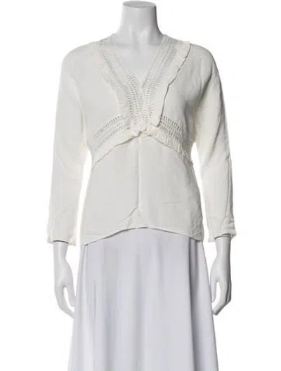 Pre-owned Maje V-neck Long Sleeve Blouse In White