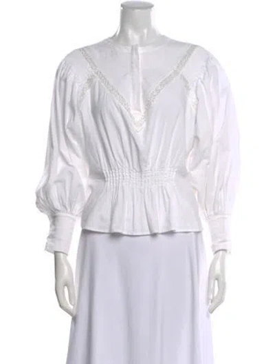 Pre-owned Maje V-neck Long Sleeve Blouse In White