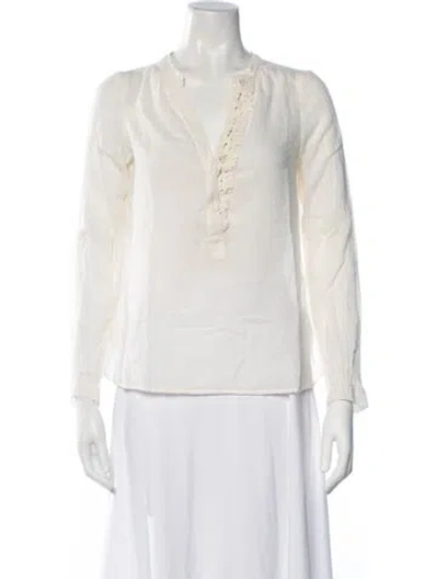 Pre-owned Maje V-neck Long Sleeve Blouse In White