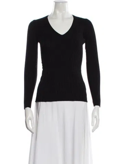 Pre-owned Maje V-neck Long Sleeve Top In Black