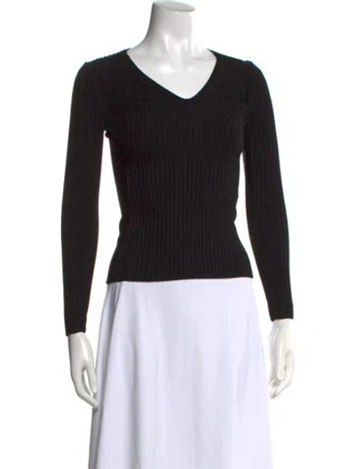 Pre-owned Maje V-neck Long Sleeve Top In Black