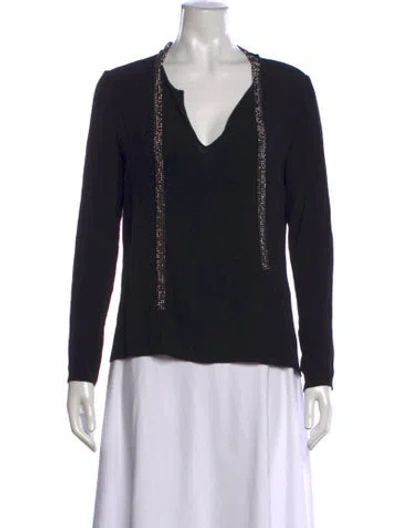 Pre-owned Maje V-neck Long Sleeve Top In Black/white