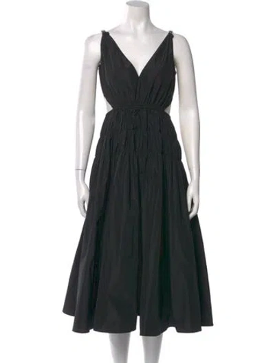 Pre-owned Maje V-neck Midi Length Dress In Black