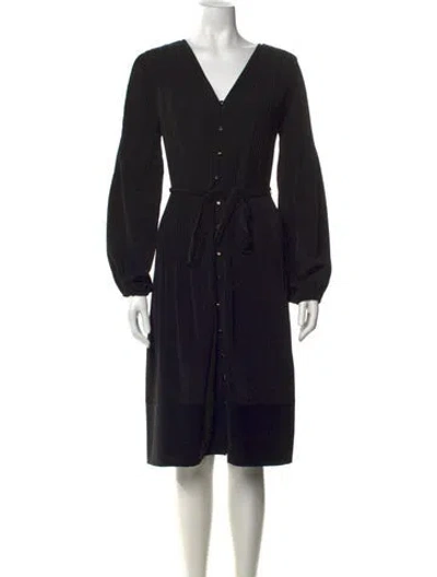 Pre-owned Maje V-neck Midi Length Dress In Black