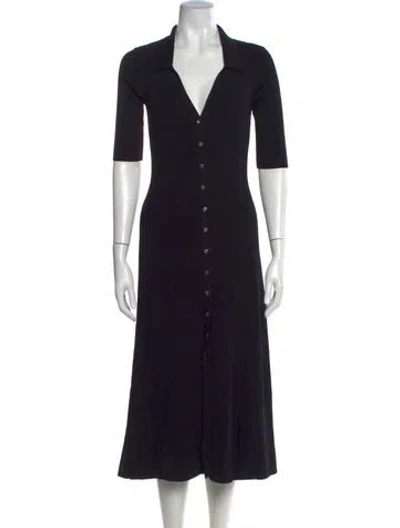 Pre-owned Maje V-neck Midi Length Dress In Black