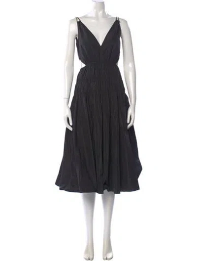 Pre-owned Maje V-neck Midi Length Dress In Black