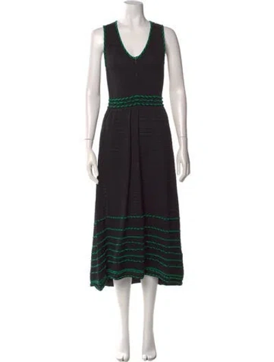 Pre-owned Maje V-neck Midi Length Dress In Black