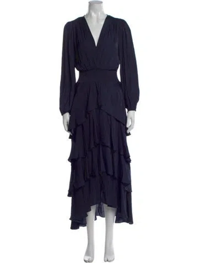 Pre-owned Maje V-neck Midi Length Dress In Black