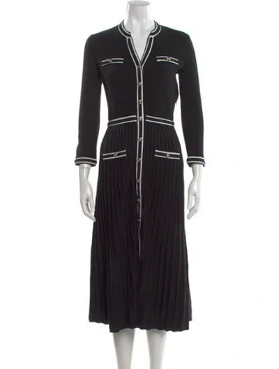 Pre-owned Maje V-neck Midi Length Dress In Black