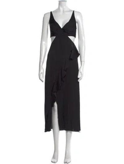 Pre-owned Maje V-neck Midi Length Dress In Black