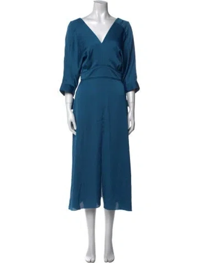 Pre-owned Maje V-neck Midi Length Dress In Blue