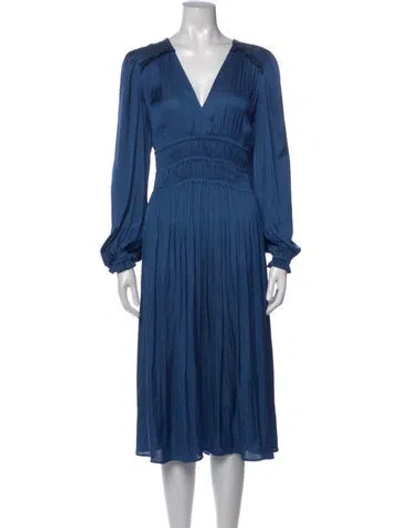 Pre-owned Maje V-neck Midi Length Dress In Blue