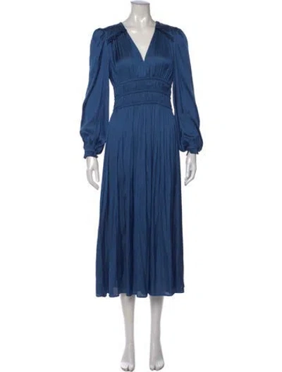 Pre-owned Maje V-neck Midi Length Dress In Blue