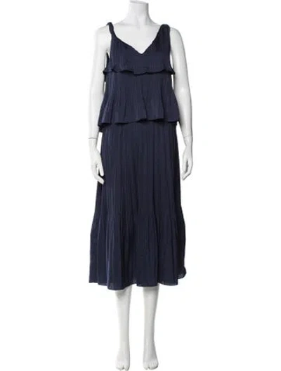 Pre-owned Maje V-neck Midi Length Dress In Blue