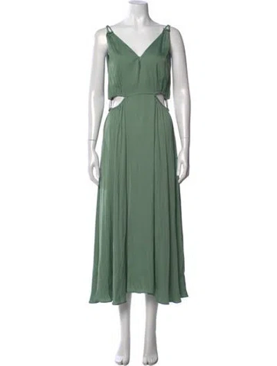 Pre-owned Maje V-neck Midi Length Dress In Green