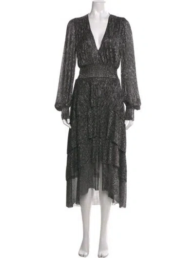 Pre-owned Maje V-neck Midi Length Dress In Multicolor