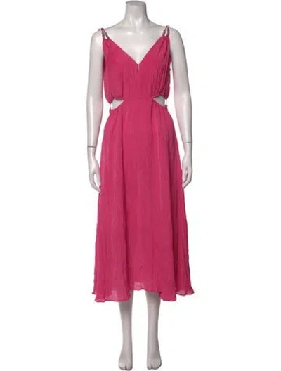 Pre-owned Maje V-neck Midi Length Dress In Pink
