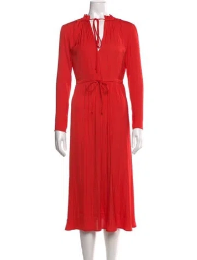 Pre-owned Maje V-neck Midi Length Dress In Red
