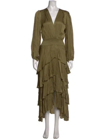 Pre-owned Maje V-neck Midi Length Dress W/ Tags In Green