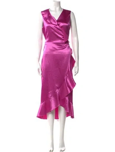 Pre-owned Maje V-neck Midi Length Dress W/ Tags In Pink