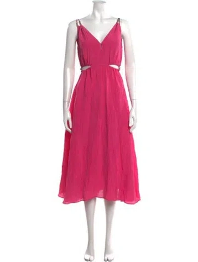 Pre-owned Maje V-neck Midi Length Dress W/ Tags In Pink