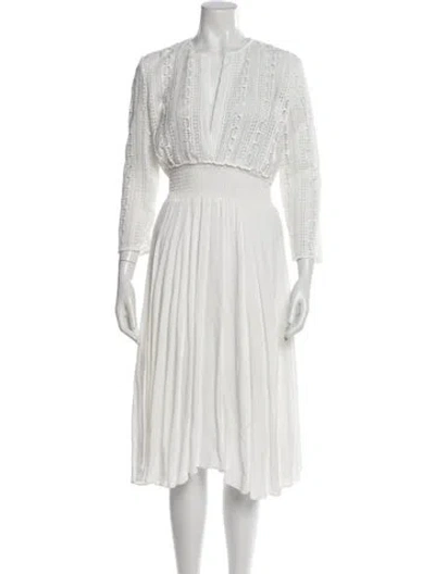 Pre-owned Maje V-neck Midi Length Dress In White