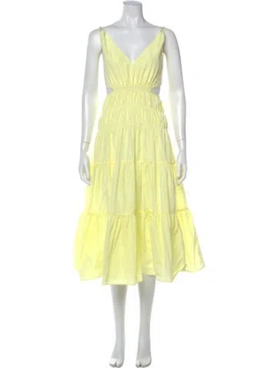 Pre-owned Maje V-neck Midi Length Dress In Yellow