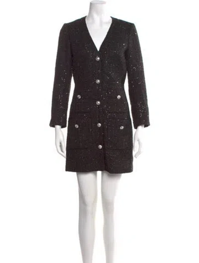 Pre-owned Maje V-neck Mini Dress In Black
