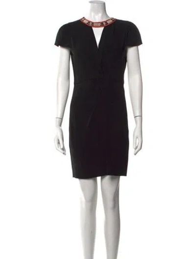 Pre-owned Maje V-neck Mini Dress In Black