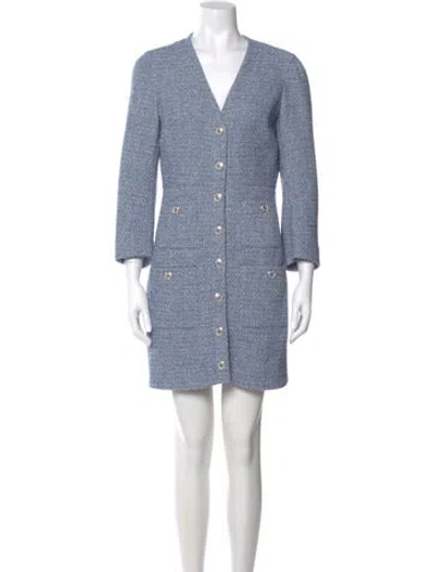 Pre-owned Maje V-neck Mini Dress In Blue