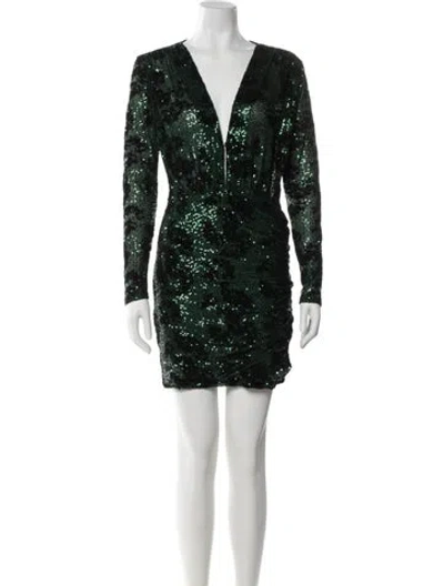 Pre-owned Maje V-neck Mini Dress In Green