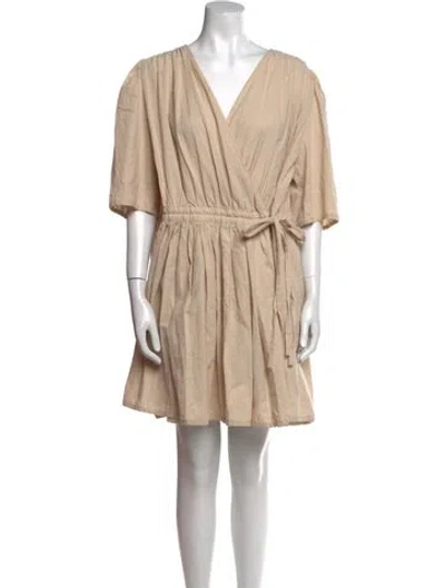 Pre-owned Maje V-neck Mini Dress In Neutral