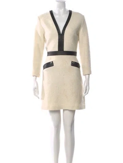 Pre-owned Maje V-neck Mini Dress In Neutral