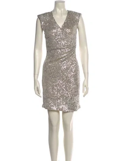 Pre-owned Maje V-neck Mini Dress In Neutral