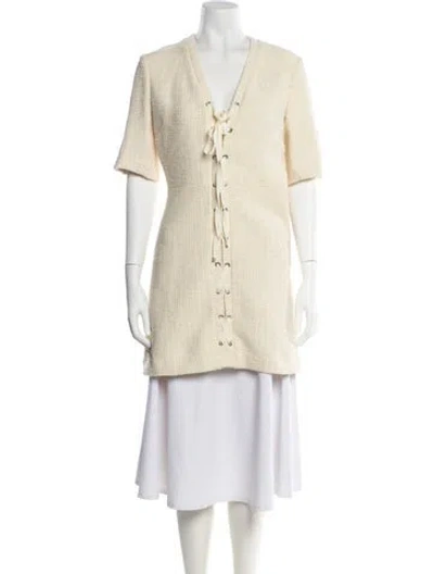 Pre-owned Maje V-neck Mini Dress In Neutral