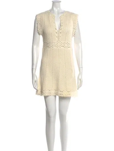 Pre-owned Maje V-neck Mini Dress In Neutral