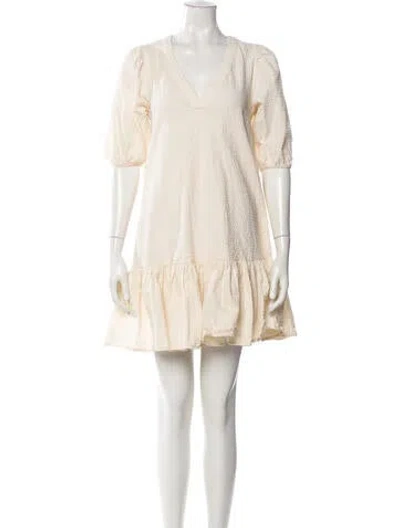 Pre-owned Maje V-neck Mini Dress In Neutral