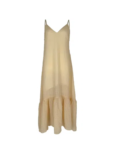 Pre-owned Maje V-neck Ruffled Dress In Neutrals